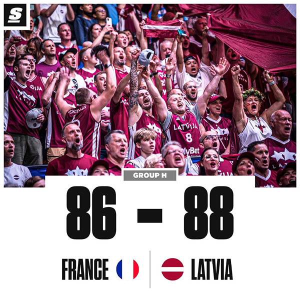 法国男篮86-88败拉脱维亚男篮提前出局 富尼耶27分 戈贝尔9分