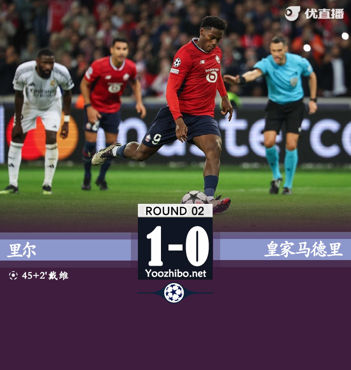 皇马0-1里尔 卡马文加复出送点乔纳森-戴维点射制胜