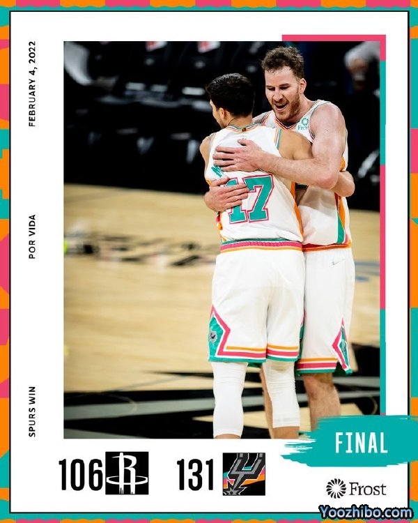 马刺131-106大胜火箭 凯尔登28+7 珀尔特尔21+10 克里斯托弗23