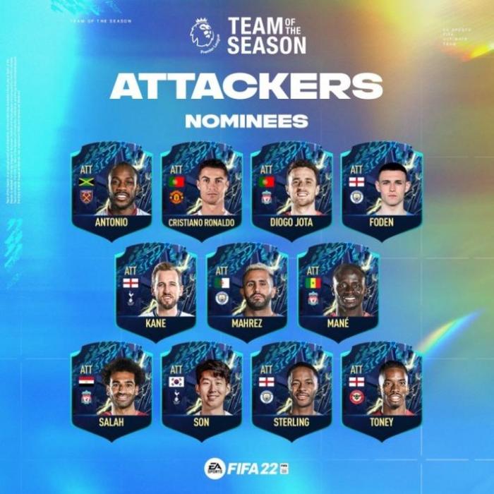 FIFA22英超赛季最佳阵候选：曼城11人最多