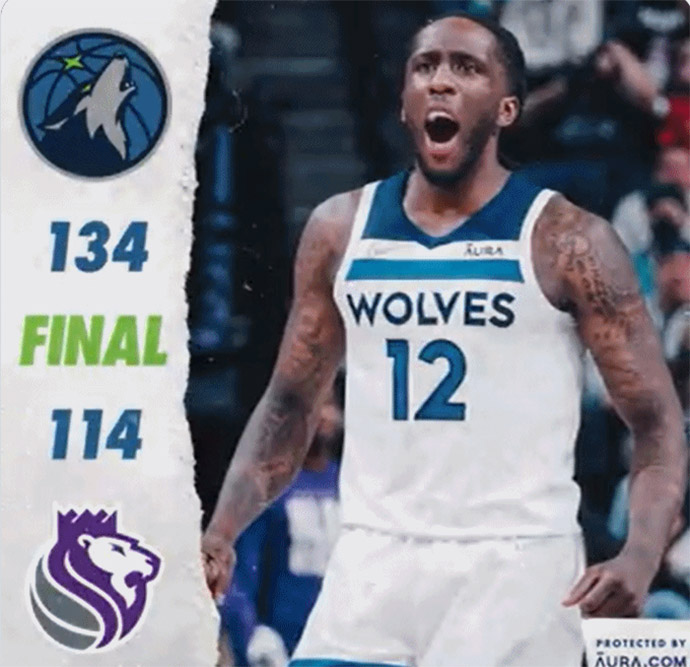 森林狼134-114大胜国王 唐斯25+9 比斯利21分 福克斯29+7+6
