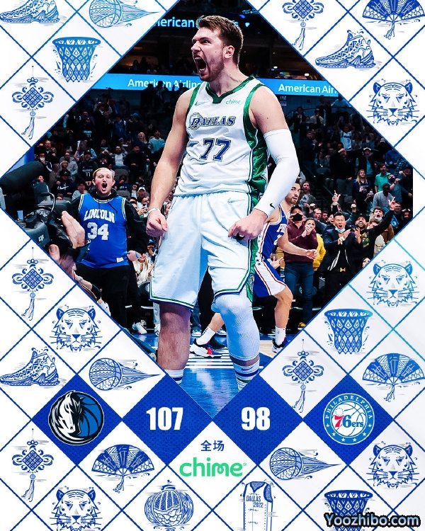 独行侠107-98逆转76人 东契奇33+13+15 布洛克20分 恩比德27+13
