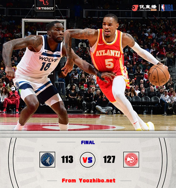 老鹰127-113逆转森林狼 穆雷41+7+5 爱德华兹31+6+7 杨24+8