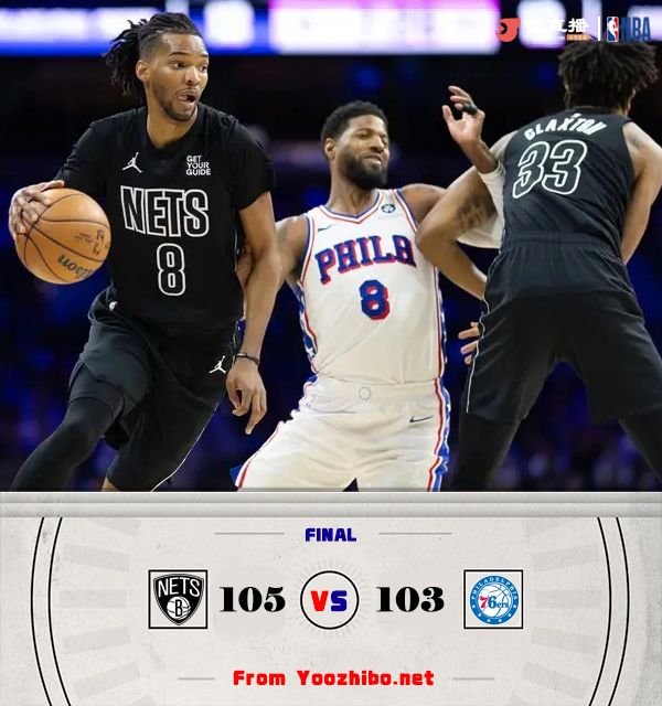 篮网105-103战胜76人 克拉克斯顿补篮绝杀 老黄忠23分 马克西31+5