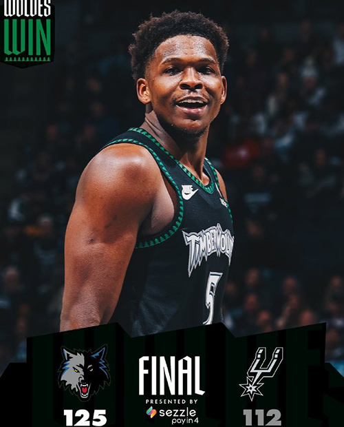 森林狼125-112力克马刺，华子32+6，兰德尔22+12，福克斯25分