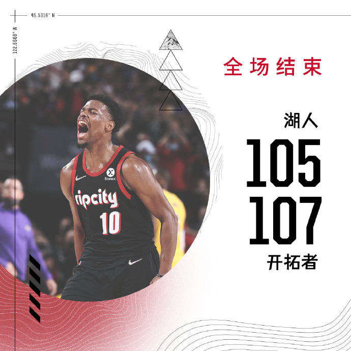 湖人105-107不敌开拓者 西蒙斯29分 努尔基奇19+12 詹姆斯30+7+7