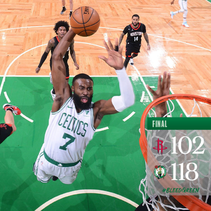 凯尔特人118-102大胜火箭 塔图姆26+9 罗威20+9+8 伍德19+10