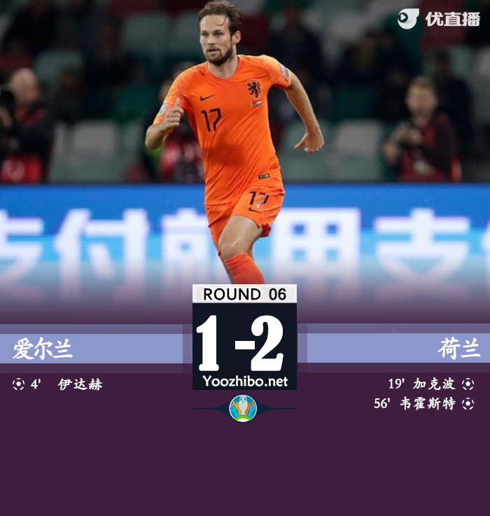 荷兰2-1爱尔兰 加克波点射韦霍斯特破门范迪克送点